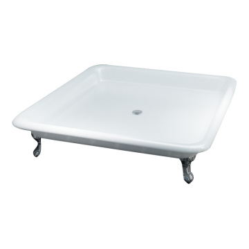 Freestanding Cast Iron 36 Inch Shower Tray with White Paint and Chrome Clawfoot