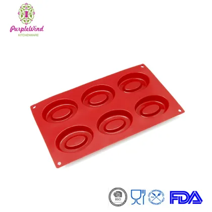 6-Cavity Oval Ring Silicone Cheesecake Mold/ Cornbread, Soap,Muffin Baking pan