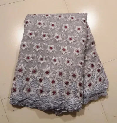 Grey Organza Lace Fabric With Flower Pattern