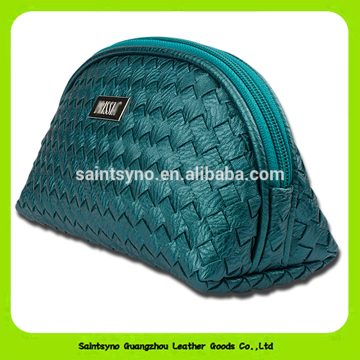 Woven leather makeup organizer bag with zipper 15022