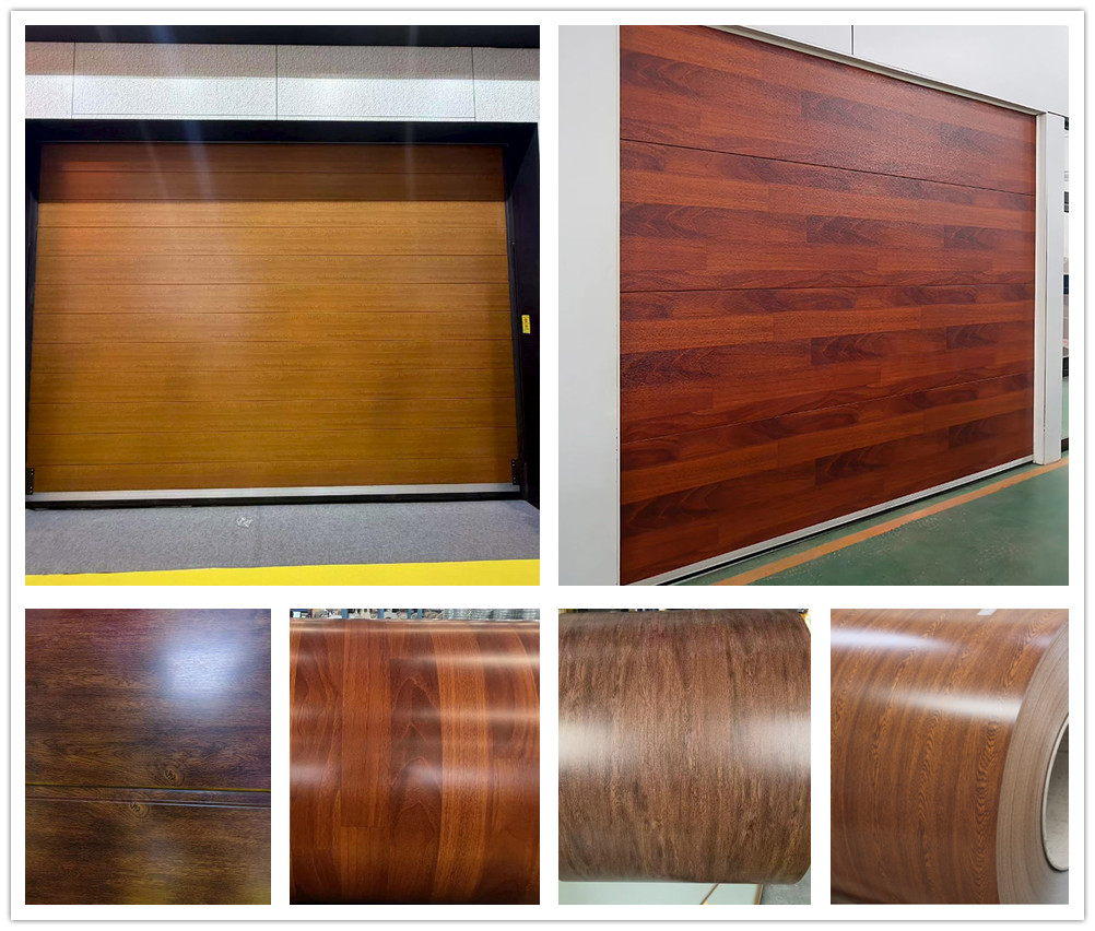 Acero con patrón de madera para paneles de puertas de garaje. wood pattern steel for garago door panels