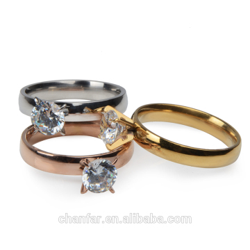 3 Colors Stainless Steel CZ Simple Crystal Rhinestone Rings For Wedding Women & Men Jewelry