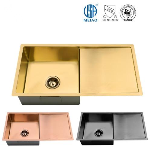 Black Sink Kitchen PVD Color Kitchen Sink Single Bowl with Drainboard Supplier