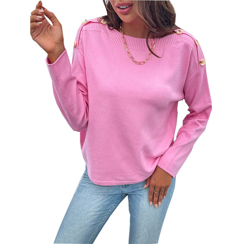 Womens Soft Round Neck Cotton Sweaters