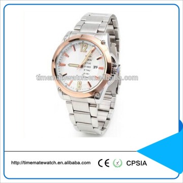 Rose Gold Plated double calendar Watch With Stainless Steel strap