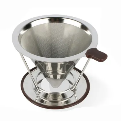 Stainless Steel Double Layer Pour Over Coffee Dripper with Stand