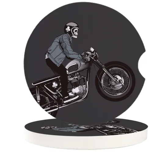 Small Car Coasters Motorcycle Skull Boy Absorbent Ceramic Car Coasters Teacup Pad Car Home Decor Accessories