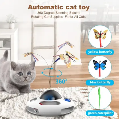 Automatic Electronic Rotating Butterfly Kitten Cat Toys with Roller 2 Tracks Ball