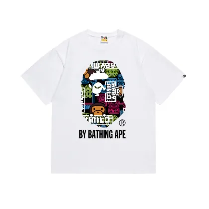 Trendy Loose White Bape T-Shirt with Printed Letter Design for Men