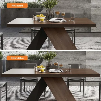 Q&N Solid Wood Rectangle Extendable Dining Table Set - Walnut Folding Dining Table for 6-8 Seaters
