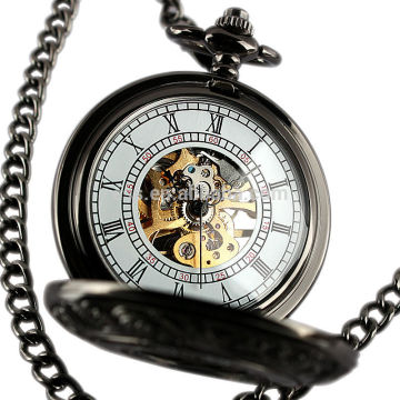 ESS Black Skeleton Mechanical Pocket Watch With Chain WP117