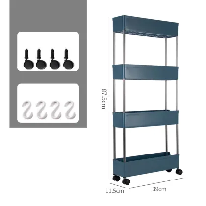 4Layer Gap Kitchen Storage Movable Crevice Shelf Assemble Plastic Floor-Type Home Storage Holders Racks Space Saving Organizer