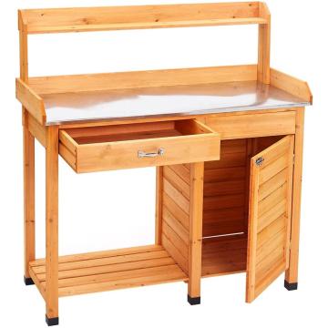 Outdoor Potting Bench Table with Mental Table Top