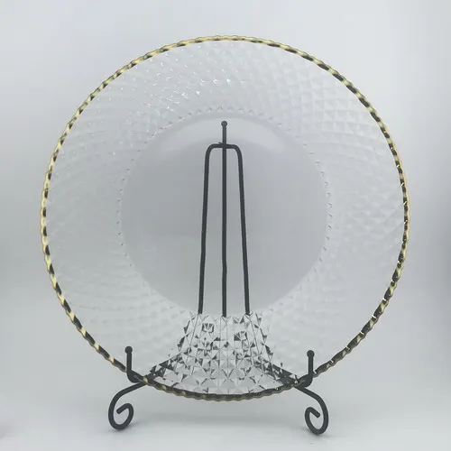 Clear glass plate dinner with gold rim(1)