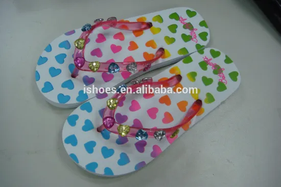 new cute printting soft eva flat slippers for girl with fashion accessories beaded