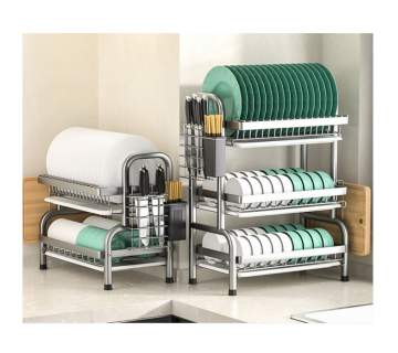 Multi-Function Kitchen Shelf with Draining Frame: Stainless Steel Dish Storage Solution for Home Tableware