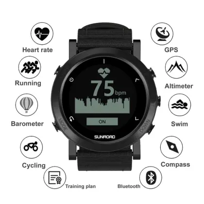 Sunroad GPS smart watch with heart rate altimeter barometer compass pedometer running triathlon digital wristwatch for men часы