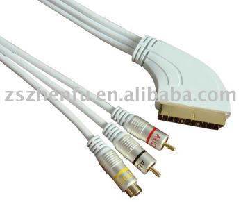 Scart plug to 3 RCA plug cable