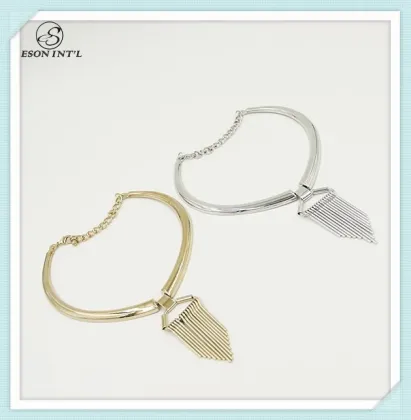 2015 New Arrival Gold and Silver Flat Shine Short Tassel Collar Necklace for Women