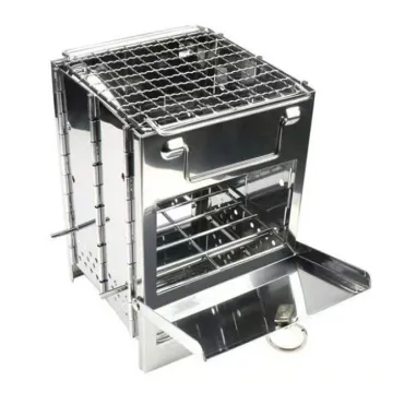 Portable Backpacking Stainless Steel Grill - Wood Burning Camp Stove for Hiking & Camping