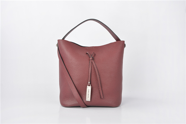 stylish small charm shape shoulder leather women bucket drawstring bag