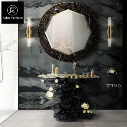 Dark Bathroom Design: Black Stainless Steel Semi-Spheres Freestanding Washstand Newton Washbasin