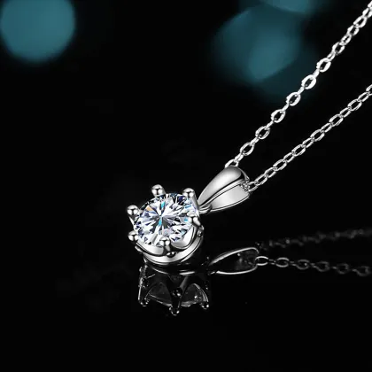 Women's Crown Six Claws Moissanite Sterling Silver Collarbone Necklace