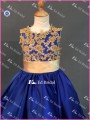 NN06 bella oro Appliqued Royal Blue Piccola regina vestito reale dalla ragazza di fiore del campione