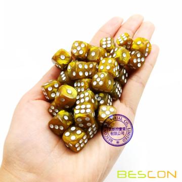 Bescon 12mm 6 caras Dice 36 en Brick Box, 12 mm Six Sided Die (36) Bloque de dados, Mármol Golden