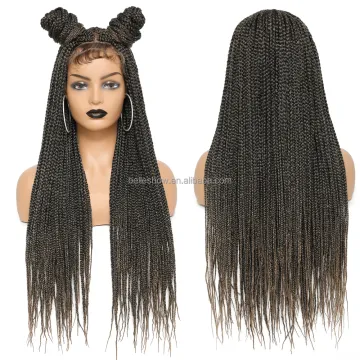 Synthetic Hair Braiding Wigs Ombre Box Braids Hair Wig 30 Inch Braided Lace Front Wig 4x4  Fully Handmade Box hair