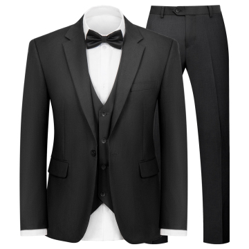 WYWK Men's 3-Piece Suit Banquet Prom Wedding Set-Black-XXS