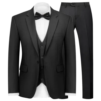 WYWK Men's 3-Piece Suit Banquet Prom Wedding Set-Black-L