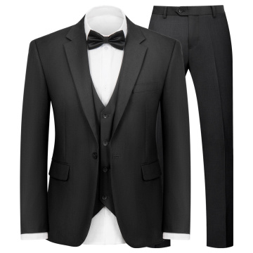 WYWK Men's 3-Piece Suit Banquet Prom Wedding Set-Black-XXS