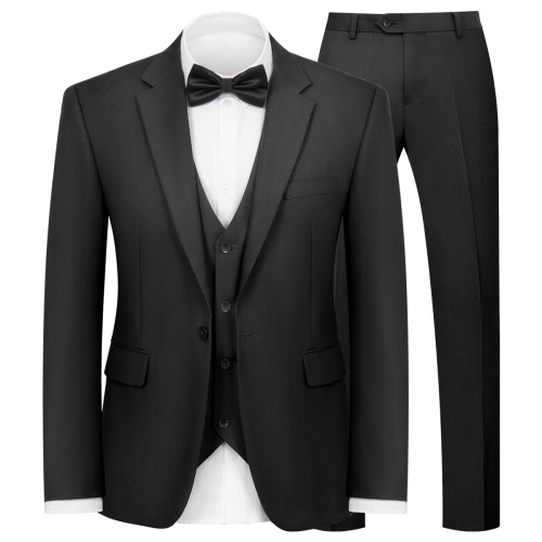 WYWK Men's 3-Piece Suit Banquet Prom Wedding Set-Black-XXS
