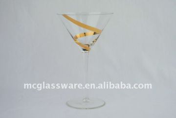 handmade clear martini glass with gold swirl