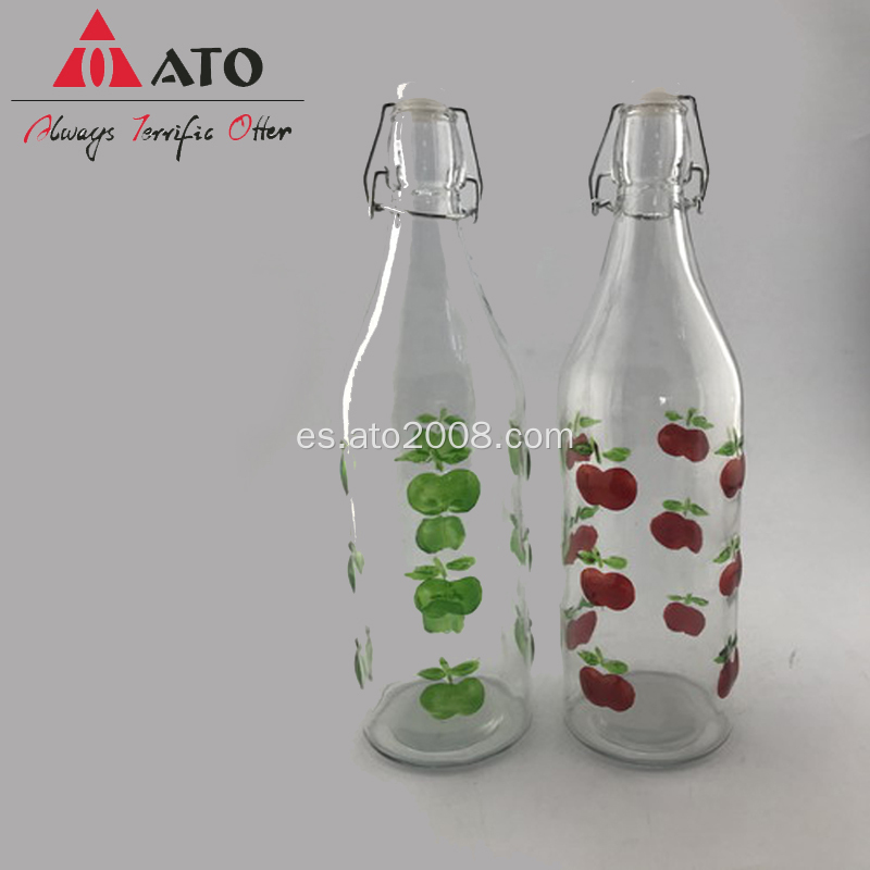 Botella de vidrio de jugo de agua con tapa de bloqueo de clip