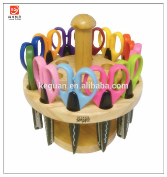 HJ-157 Paper Edger Scissors with Oak Stand - Set of 12 - Assorted Colors