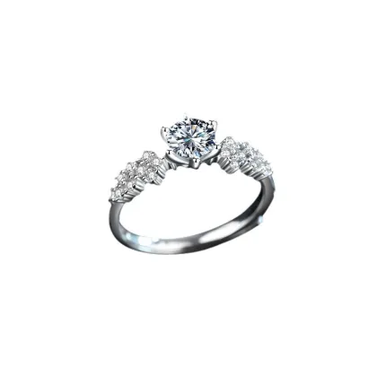 Classic Six Claw Sterling Silver Moissanite Diamond Ring Wholesale