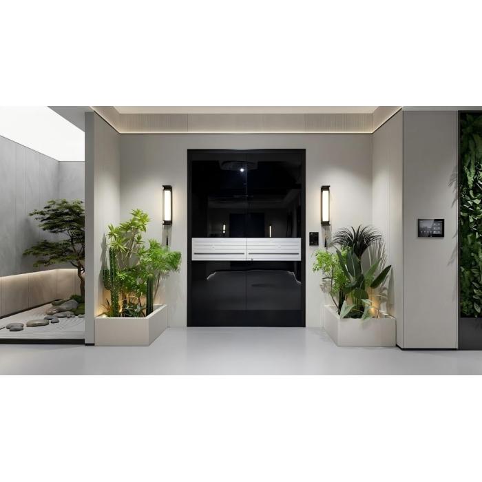 Porta frontal de metal preto brilhante de alta segurança