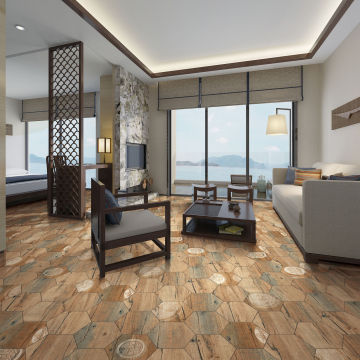 Grey Wooden Hexagon Floor Tiles 200x230mm for Home Decoration
