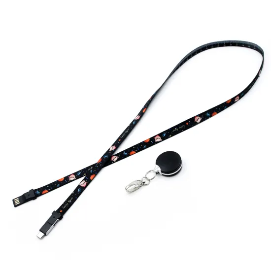 Yijiashishang 2020 Hot 90cm Length 3 in 1 Lanyard Keychain USB Charging Cable Lanyard Larry Pass Cards Necklace Data Cable for Mobile Phone