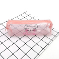 Transparent waterproof cat pattern pink plastic pencil case