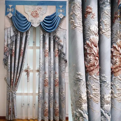High-End American Style Luxury Jacquard Blackout Curtains for Living Room