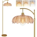 Green glass lampshade adjustable height floor lamp