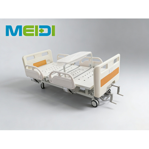 Premium Perforated Double Crank Hospital Bed with Steel Central Control Brake, Four Guardrails & Dining Table Board