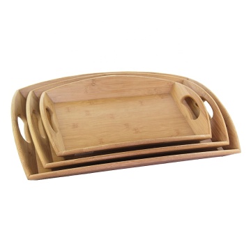 Bamboo Serving Tray Set with Handles for Customized Natural Durable Kitchen Furniture