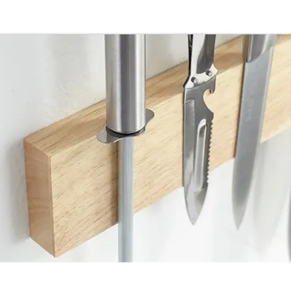 Custom Hevea Acacia Wooden Magnetic Knife Block Holder Rack
