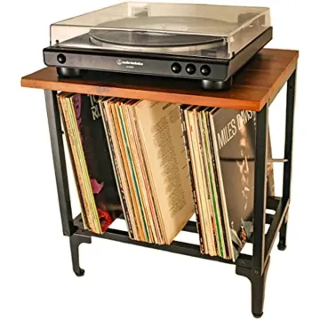 Customizable 2-Tier Vinyl Record Storage Cabinet with Metal Frame, Integrated Turntable Stand, and Versatile Use for Living Room, Bedroom, or Office