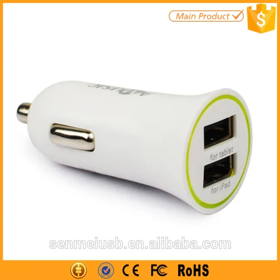 with led ring 2.1a dual port car usb charger