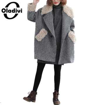Oladivi Oversized Plus Size Women Wool Blends Coat Fashion Ladies Autumn Winter New Warm Overcoat Casual Loose Outerwear 8XL 7XL